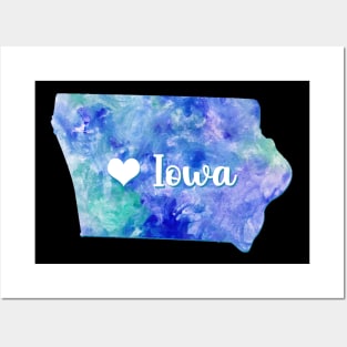 Iowa state watercolor map watercolor Watercolour blue heart Posters and Art